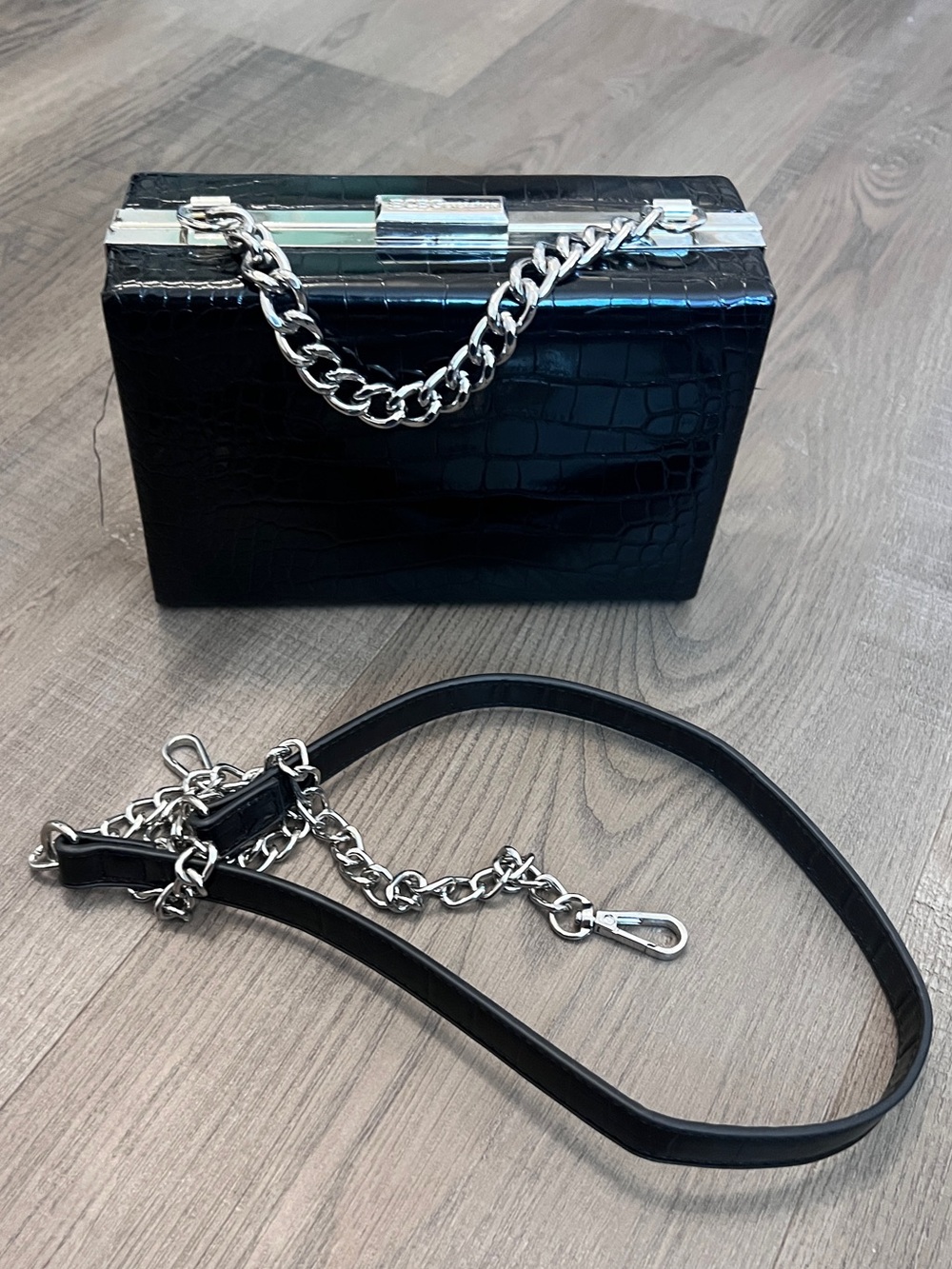BCBGeneration Crocodile-embossed Faux Leather Box Clutch w/ Shoulder Strap